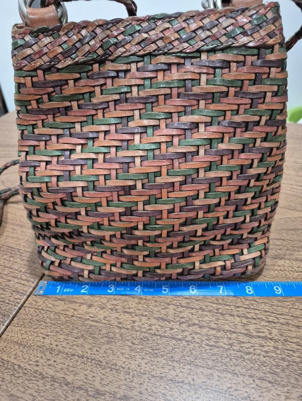 Vintage L.J.S Collection Leather Woven Sack Crossbody Purse